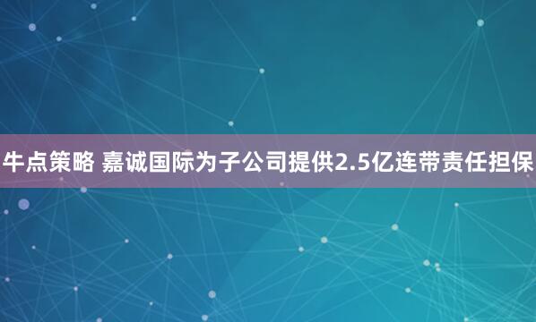 牛点策略 嘉诚国际为子公司提供2.5亿连带责任担保